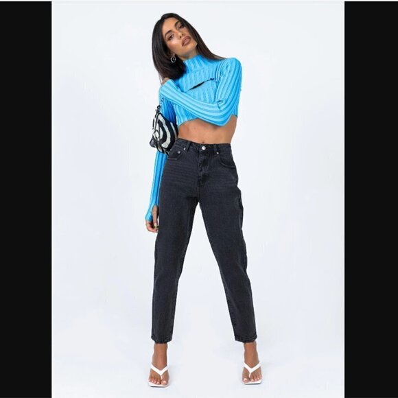 Princess Polly Zaiden Black Straight Leg Denim Jeans 10 - Picture 3 of 11